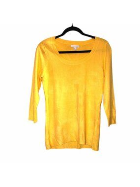 NEW YORK & CO.- WOMENS 3/4 SLEEVE CREW NECK YELLOW SWEATER SIZE MEDIUM